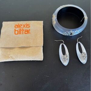 Alexis Bittar set - blue bangle/matching earrings. Lucite blue/gray
